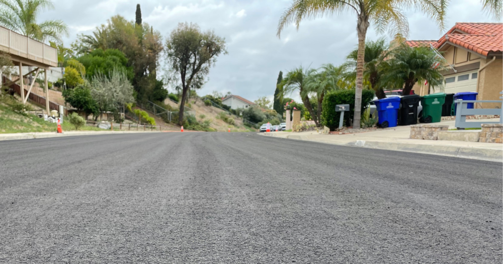 A repaved street in a San Diego neighborhood