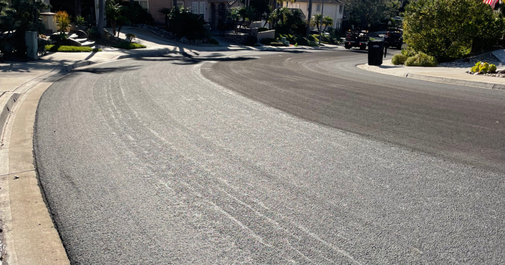 newly slurry sealed road in Torrey Hills