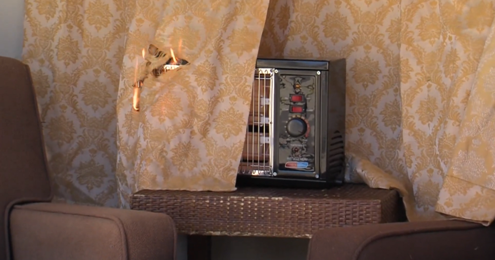 curtain covering a space heater which results in catching on fire. 