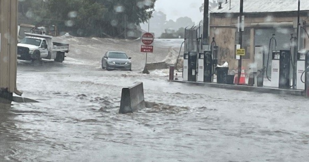 flooded gas station