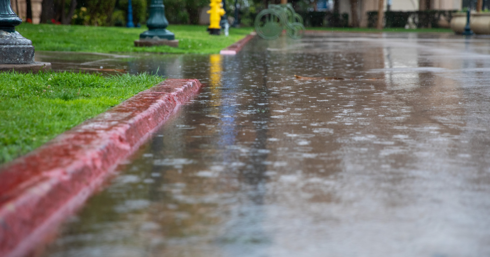 sidewalk and curb during the rain