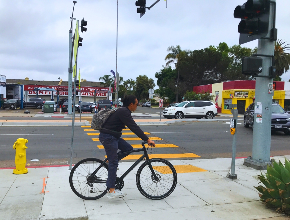 Bicyclist on city streets.