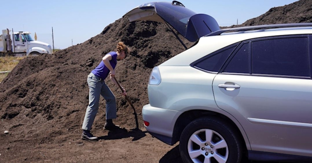 Woman digging compost