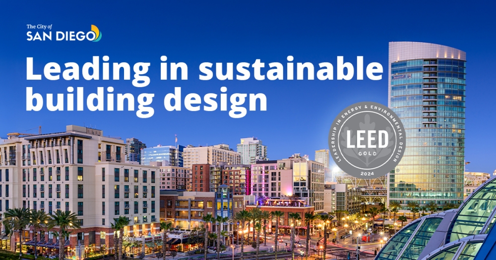 city of san diego downtown buildings with LEED GOLD badge