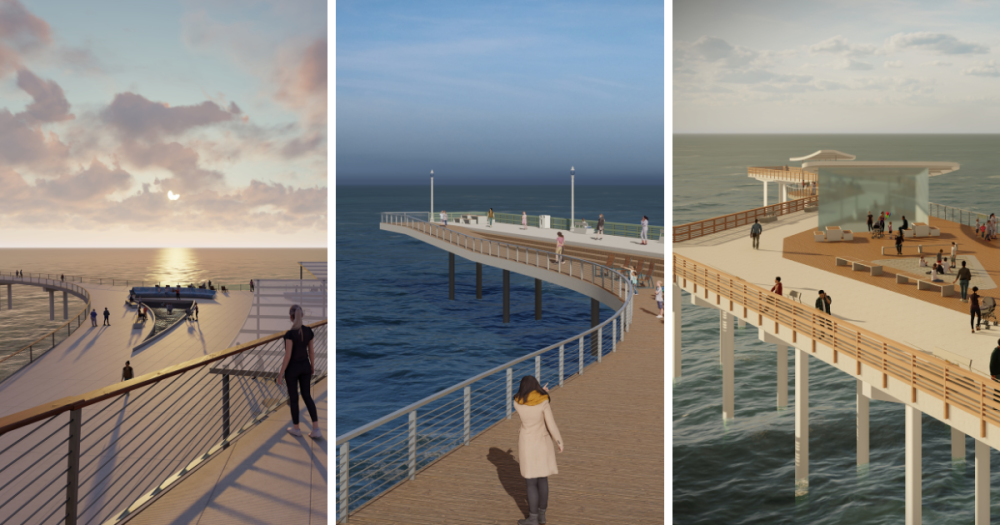 Renderings of the three OB Pier designs. 