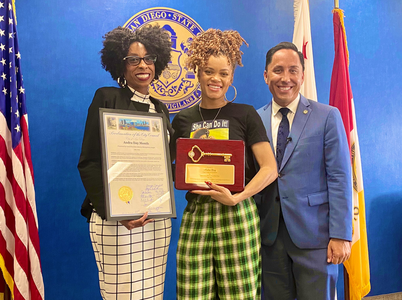 Mayor Todd Gloria with Andra Day 