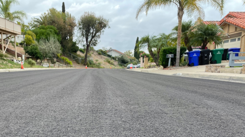 A repaved street in a San Diego neighborhood