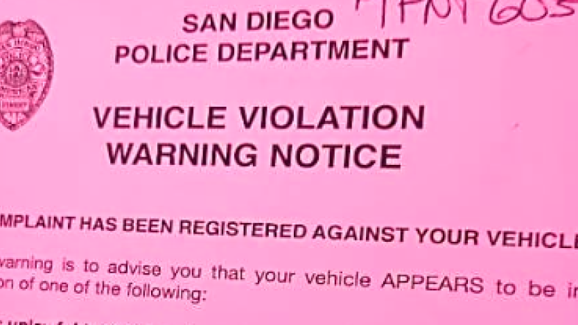 city of san diego vehicle violation notice 