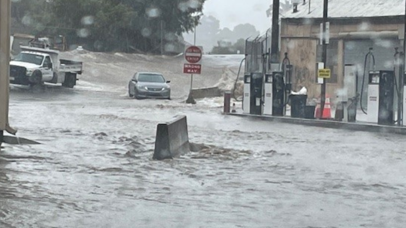 flooded gas station