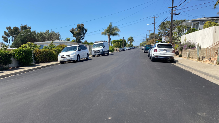 Street with slurry seal treatment