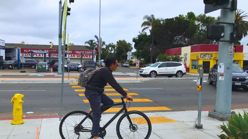 Bicyclist on city streets.